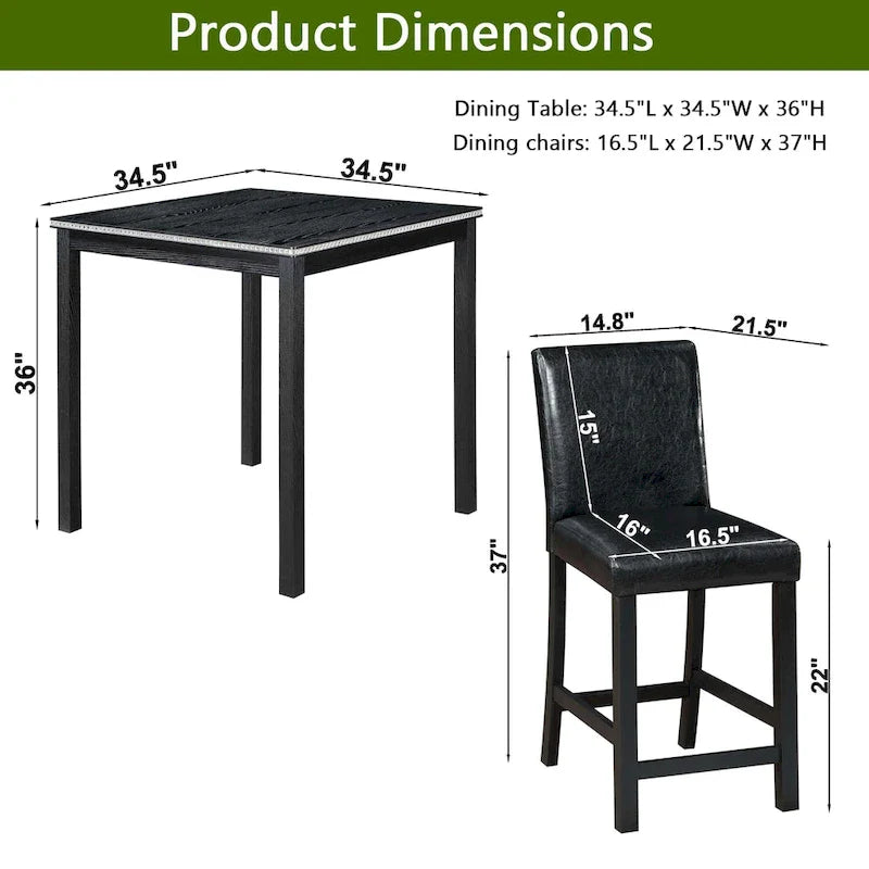 Ensemble de salle à manger moderne 5 pièces avec table carrée hauteur comptoir et 4 chaises rembourrées