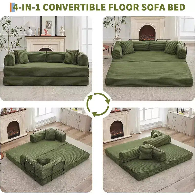 Canapé-lit convertible 2 en 1, canapé-lit pliant en velours côtelé confortable avec assise profonde et accoudoirs larges, canapé sans armature, pour salon, appartements