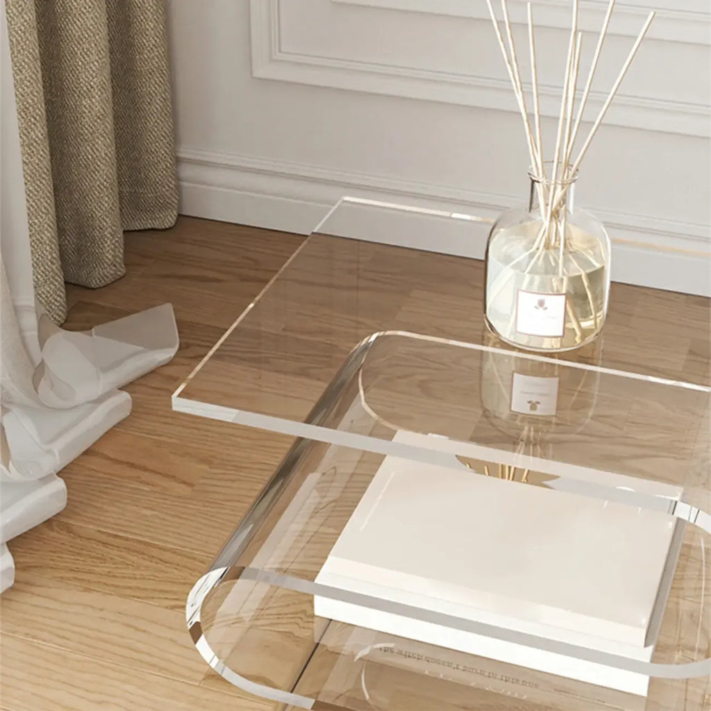 Table d'appoint contemporaine en acrylique en forme de S avec rangement
