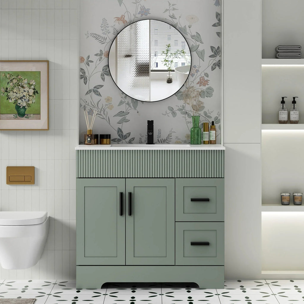 Meuble-lavabo de salle de bain Wavy Line 30/36/48 avec évier et robinet