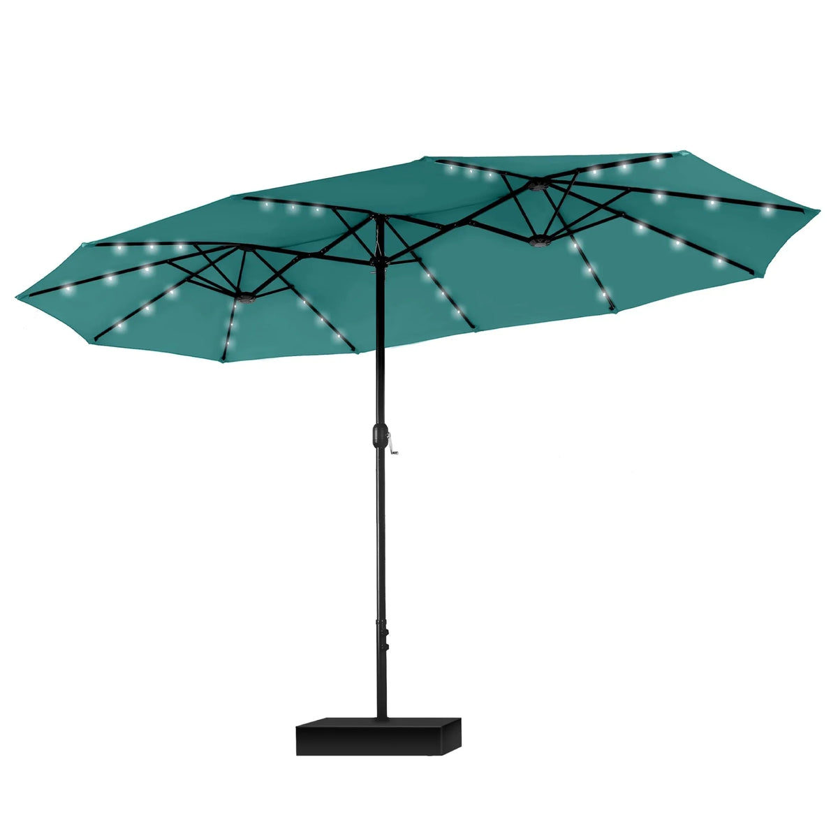 MAISON ARTS Parasol excentré rectangulaire de 4,5 m avec manivelle, parasol de marché double face d'extérieur avec lumières LED solaires et base incluse