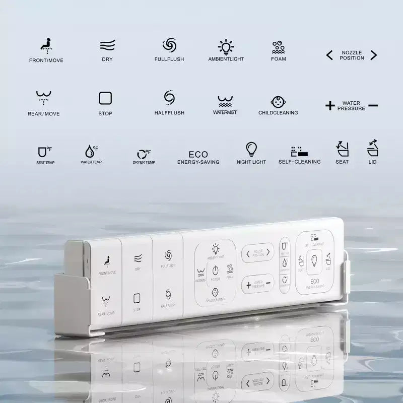 Toilettes intelligentes Dyonery, monobloc sans réservoir avec bouclier en mousse, couvercle à ouverture/fermeture automatique, bidet et séchoir chauffants, veilleuse LED, chasse d'eau automatique