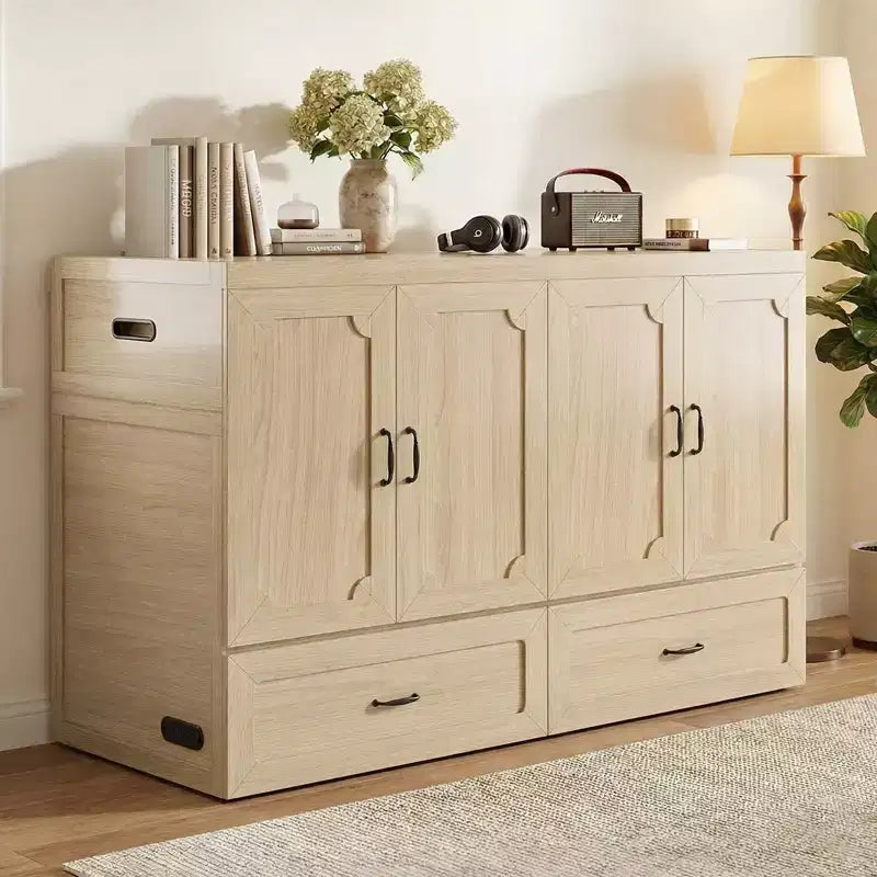 Lit armoire escamotable convertible Mjkone Queen Size avec chargement USB, tiroirs de rangement, matelas non inclus