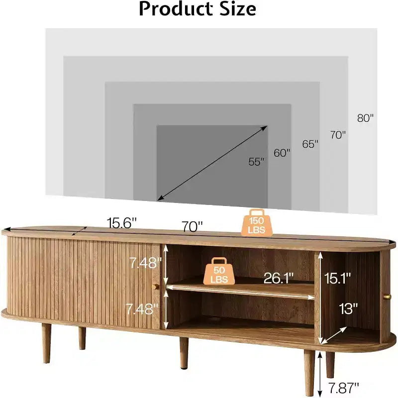 Meuble TV AMERLIFE 70 avec pieds en bois massif, console TV de style moderne du milieu du siècle avec porte à tambour