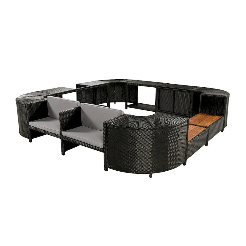 Canapé d'angle d'extérieur en rotin pour spa, forme quadrilatérale