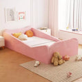 JOYMOR Lit pour tout-petit, Lit au sol avec barrière de sécurité, Lit pour tout-petit Montessori avec formes d'oreilles d'animaux, Rose