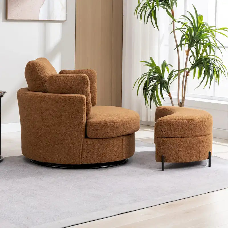 Fauteuil d'appoint pivotant rembourré 42,3 W avec 4 oreillers et pouf de rangement demi-lune