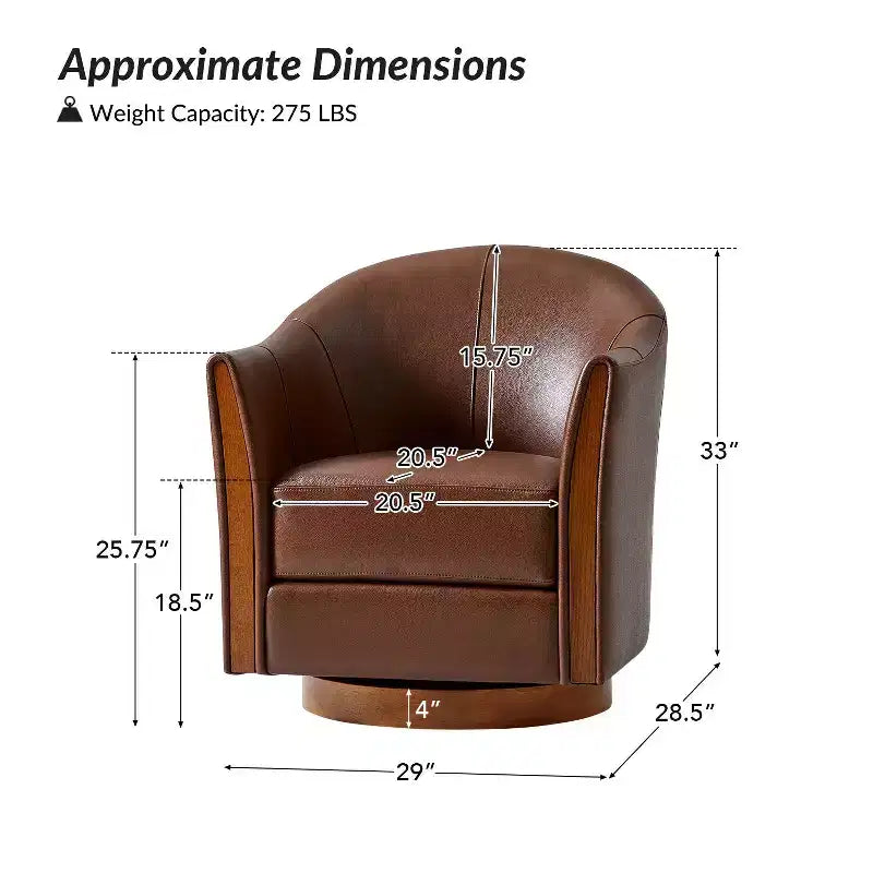 Fauteuil club pivotant en cuir véritable Pocono avec piétement en bois massif, lot de 2Artful Living Design