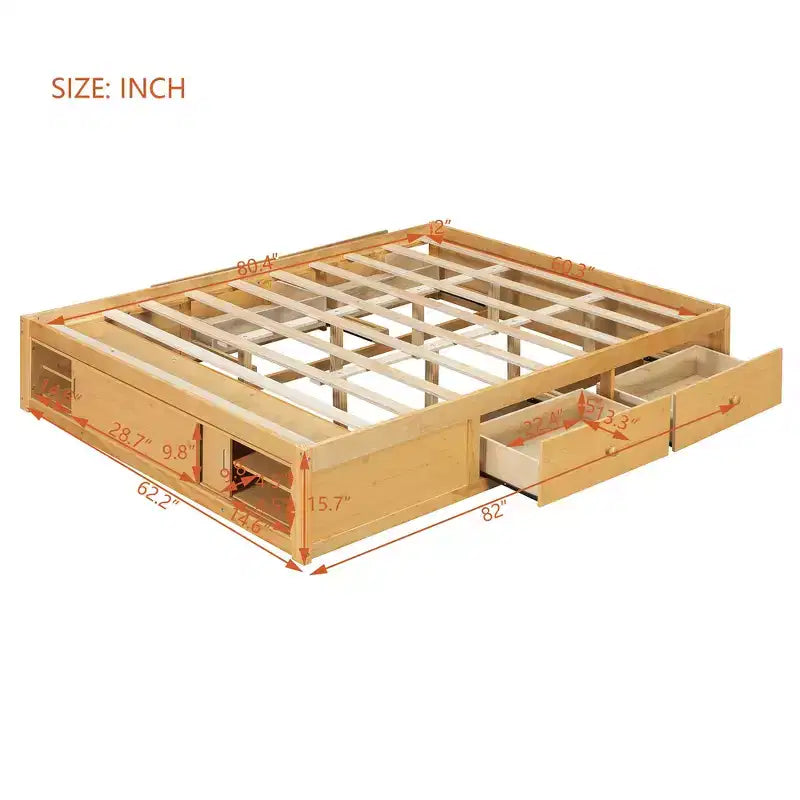Cadre de lit plateforme Whisen Queen avec 4 tiroirs de rangement et rangement dans le pied de lit