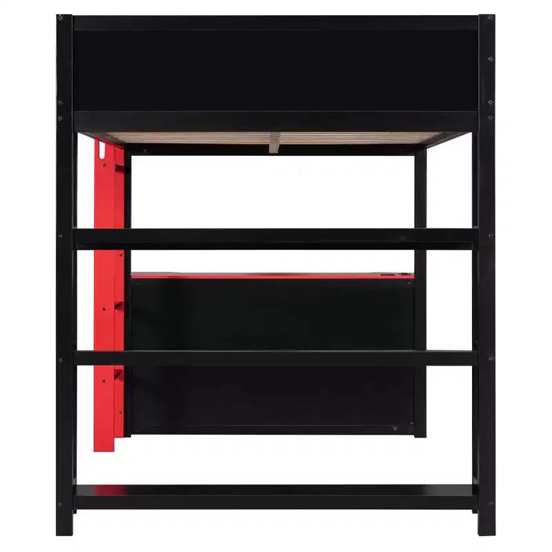 Lit mezzanine gaming complet Luxystar avec bureau, étagères de rangement et lumières