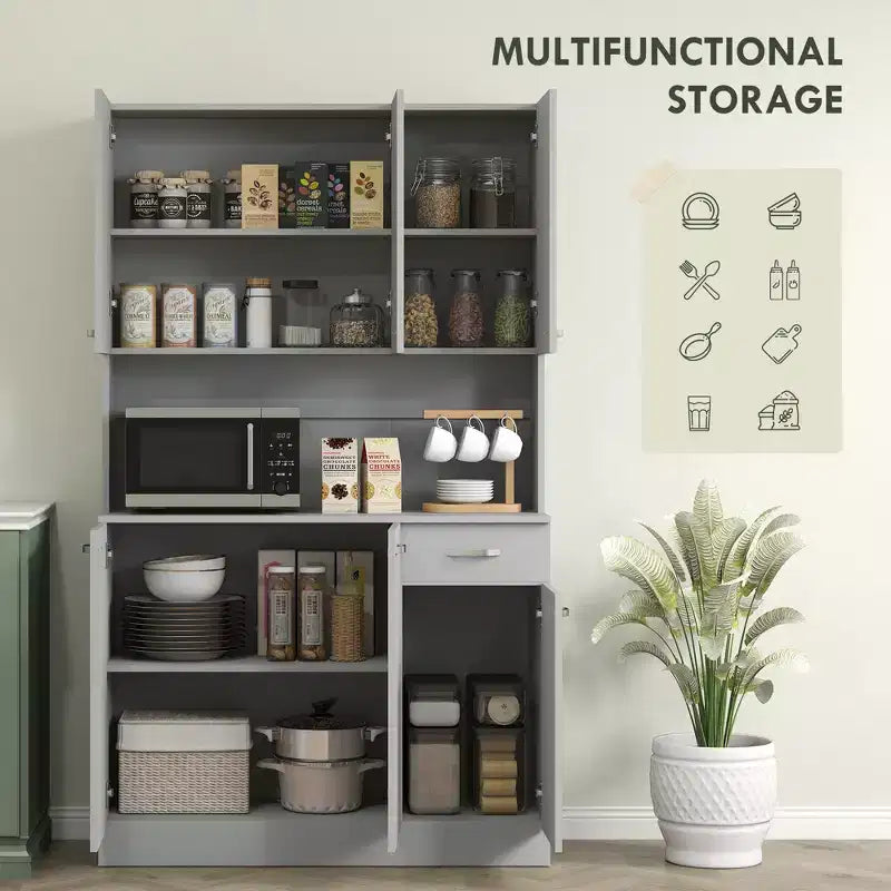 71 Armoire de cuisine, armoire de rangement haute avec support pour micro-ondes, buffet de cuisine moderne, 3 étagères réglables pour salon, salle à manger