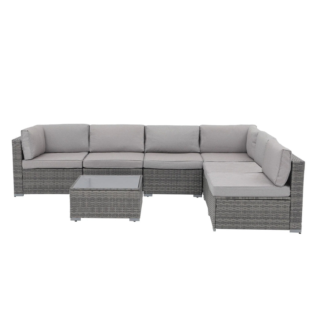 Ensemble de canapé d'angle d'extérieur 7 pièces en osier/acier avec coussins