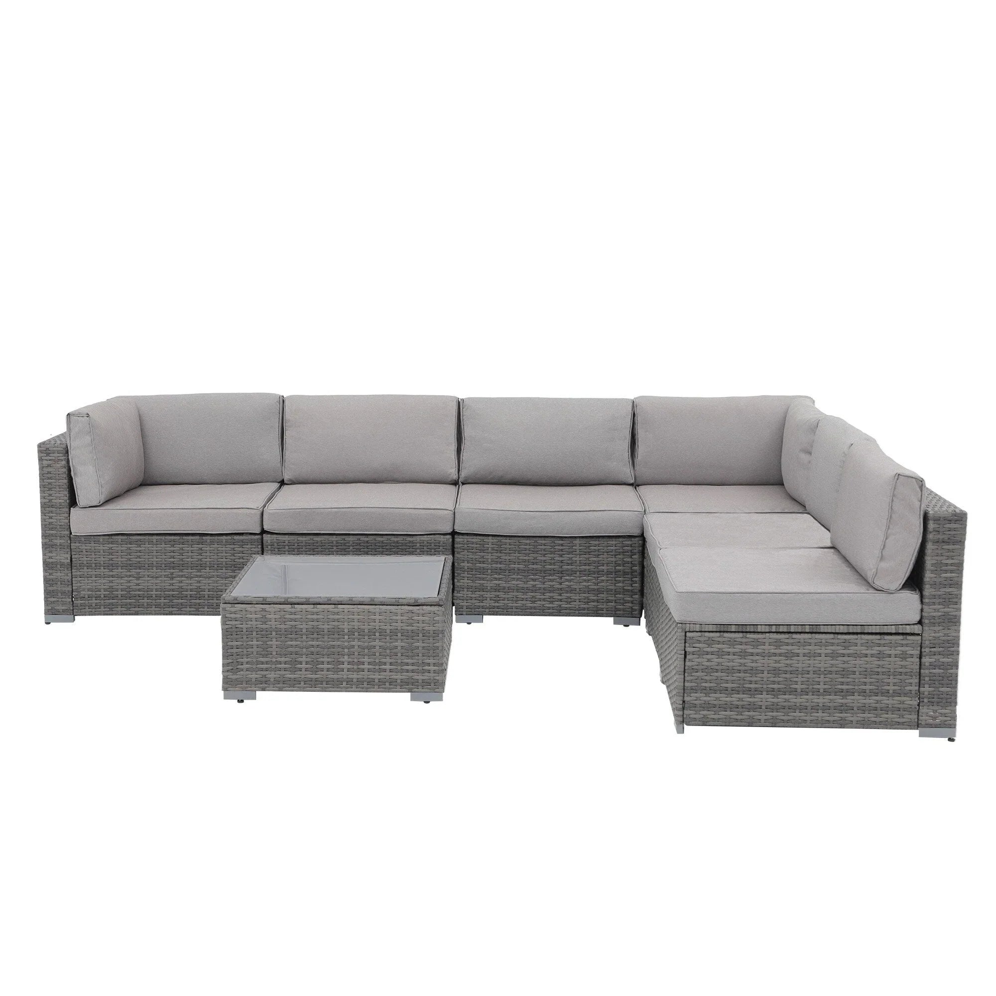 Ensemble de canapé d'angle d'extérieur 7 pièces en osier/acier avec coussins