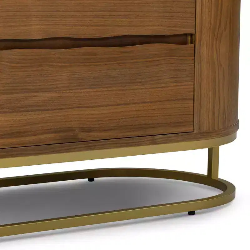 Commode moderne à 6 tiroirs avec plateau Live Edge, piètement en métal et construction en bois mélangé durable