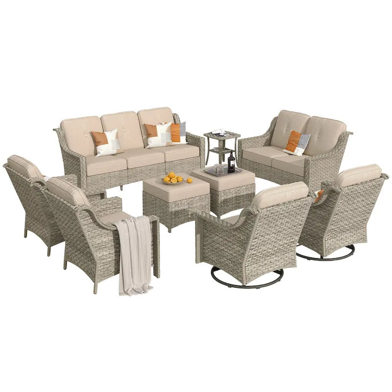 Ensemble de conversation de jardin 9 pièces XIZZI avec fauteuil pivotant
