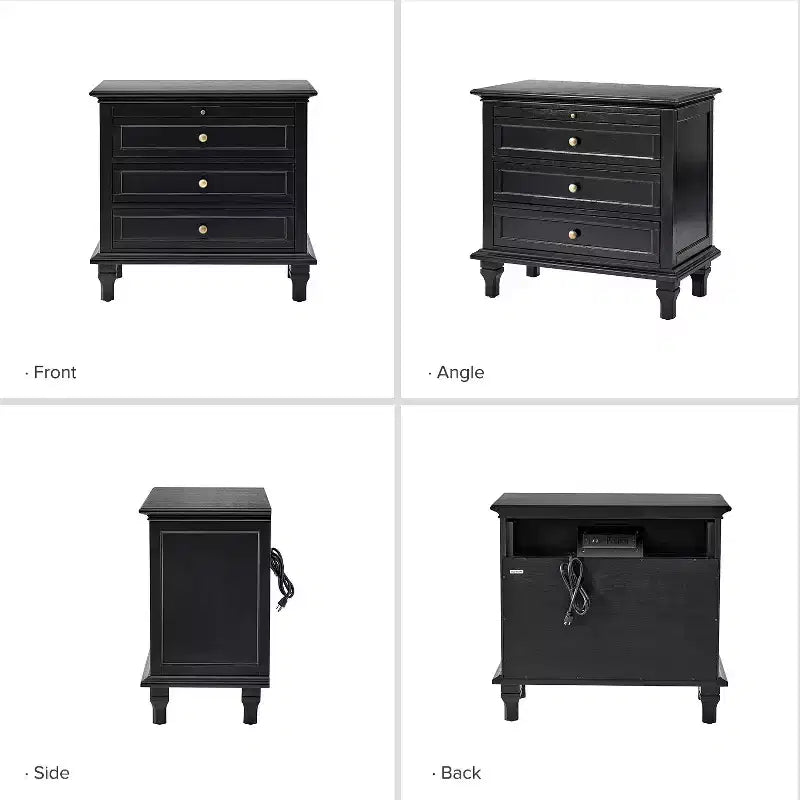 Table d'appoint Giorgio à 3 tiroirs avec prises intégrées, lot de 2 | HULALA HOME