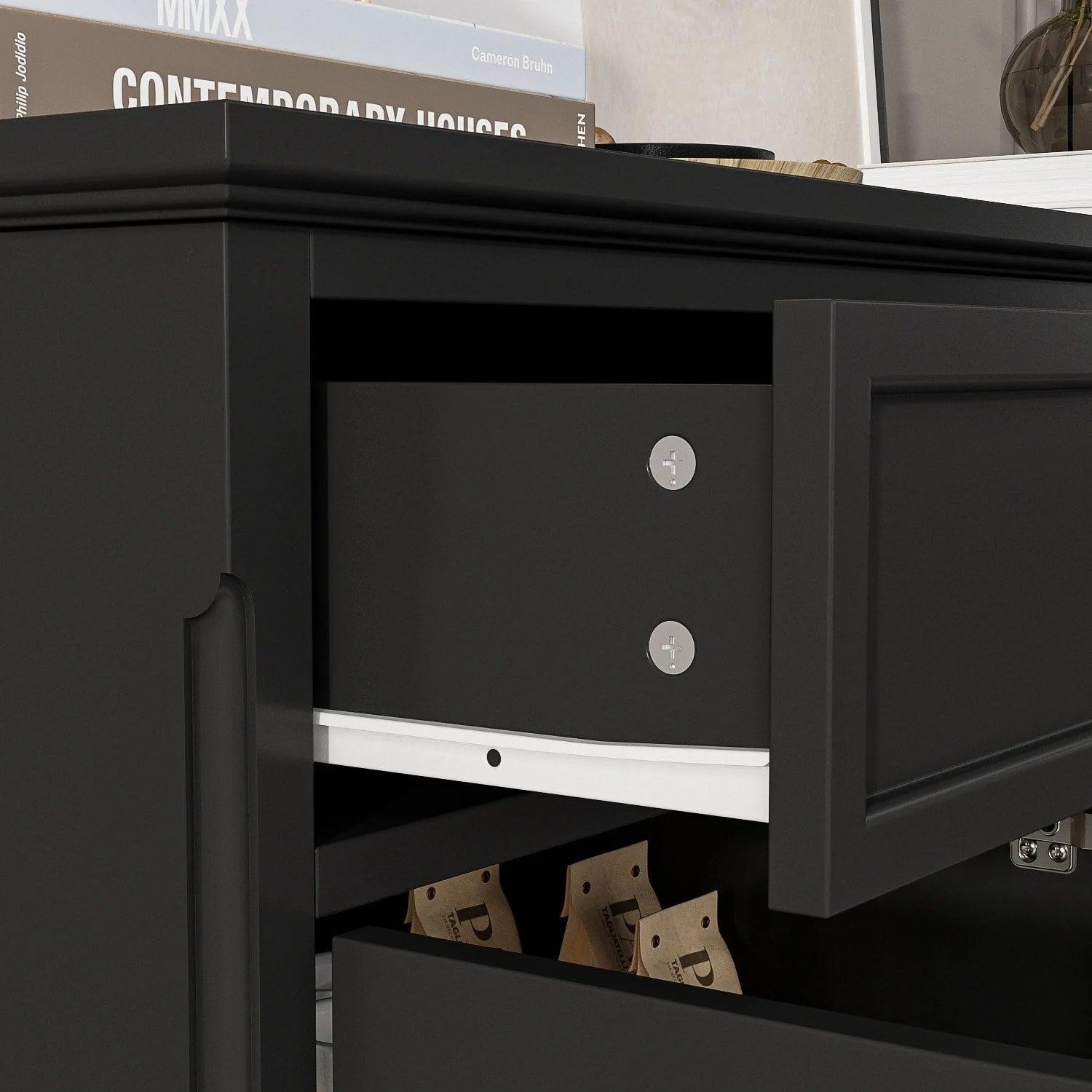 Buffet bahut 150 cm blanc laqué moderne contemporain du milieu du siècle