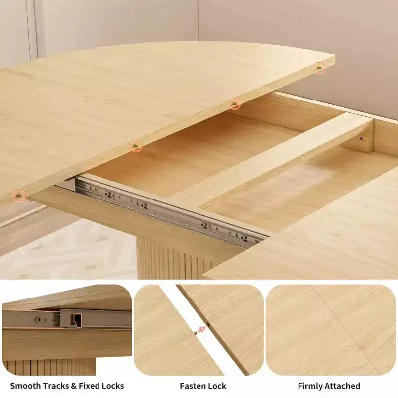 Dyonery 63 Table de salle à manger de cuisine ronde extensible avec étagère de rangement à 2 niveaux, avec base piédestal, meuble de salle à manger ovale en bois, noyer