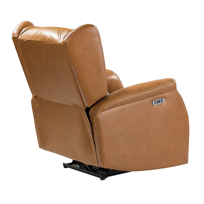 Fauteuil inclinable électrique en cuir véritable avec port USB – Dossier ailé clouté, ensemble de 2