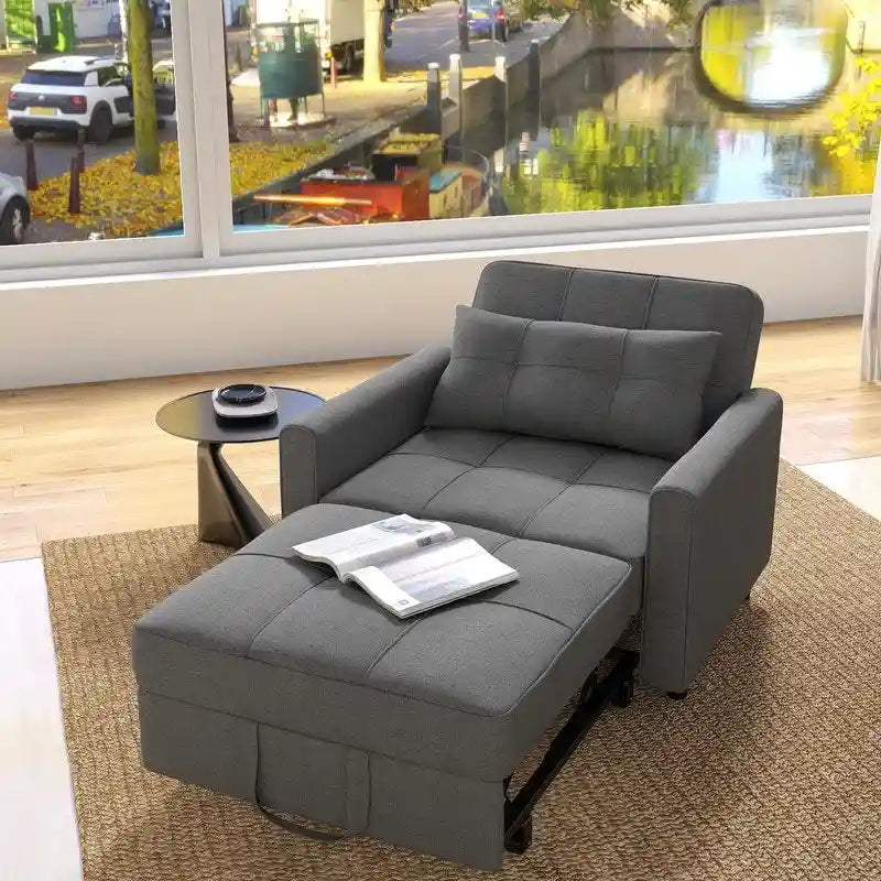 Canapé-lit convertible 3 en 1, chaise longue rembourrée réglable et pliable