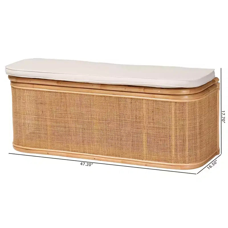 Banc de rangement bali & pari Ishana en rotin naturel Naturel/Blanc : Polyester rembourré, cadre en contreplaqué, aucun assemblage requis