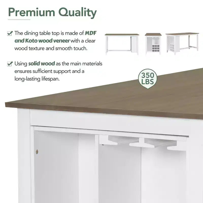 Ensemble de salle à manger 5 pièces de hauteur comptoir pour 4, table rectangulaire en bois avec étagères de rangement et compartiment à vin/barre