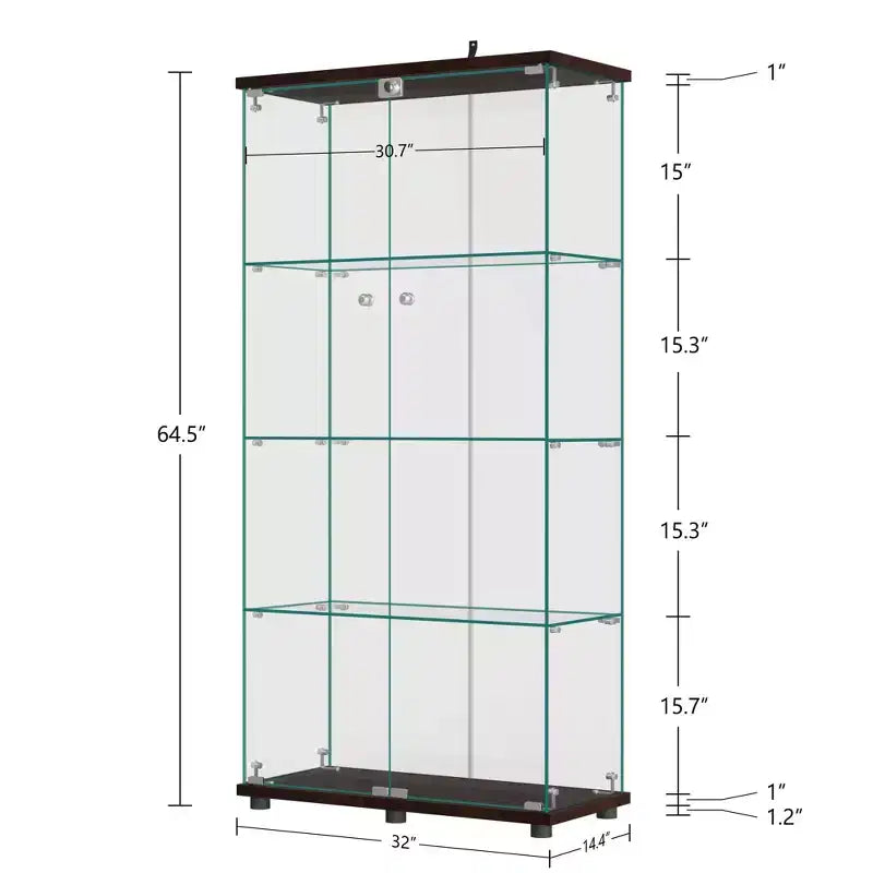 Vitrine en verre 64,5 X 32 avec serrure