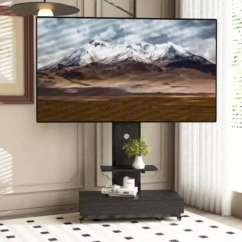 Meuble TV pour téléviseurs de 32 à 75 pouces, Chariot TV mobile à hauteur réglable avec tiroir et roulettes pour salon, chambre, bureaux -ModernLuxe