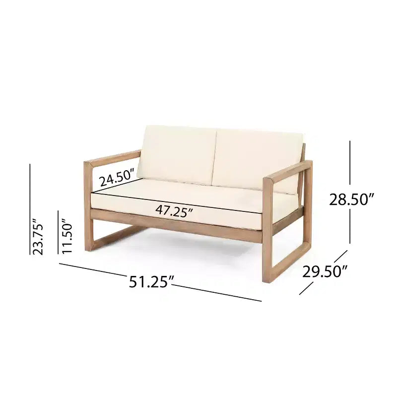Ensemble de meubles de patio en bois d'acacia, ensemble de conversation extérieur avec table basse et coussins moelleux pour jardin, véranda et balcon, Beige - Merax