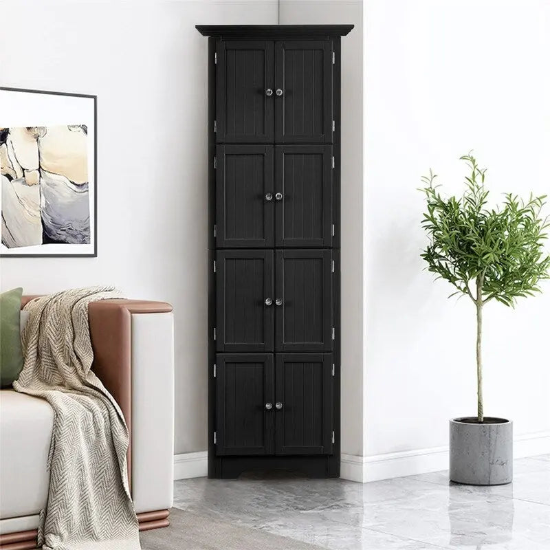 Meuble d'angle de rangement haut avec 8 portes et 4 étagères