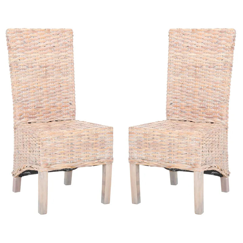 Lot de 2 chaises de salle à manger en osier naturel 48L x 56P x 104H cm, style bohème côtier