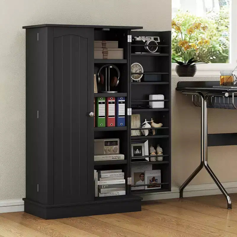 HOMCOM Meuble de cuisine 41, Armoire de cuisine à 2 portes avec 5 étagères de rangement, 12 porte-épices et étagères réglables pour salle à manger