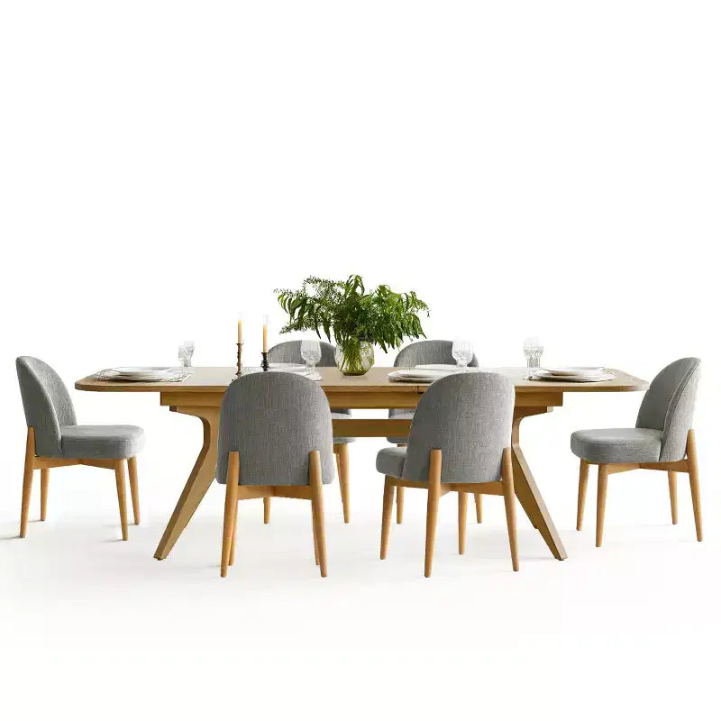 Ensemble de salle à manger 7 pièces, table à tréteaux extensible de 198-244 cm avec chaises rembourrées et pieds en bois massif - Panipeachy