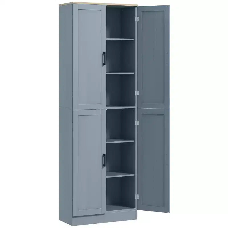 HOMCOM Garde-Manger de cuisine autoportant 170 cm, Armoire de rangement à 4 portes avec étagères réglables et portes