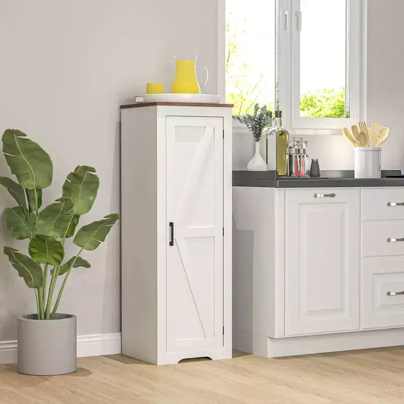 Meuble de Rangement HOMCOM Style Ferme avec Étagère Réglable, Buffet d'Appoint à Porte Coulissante Unique pour Salon, Meuble de Rangement sur Pied, Blanc