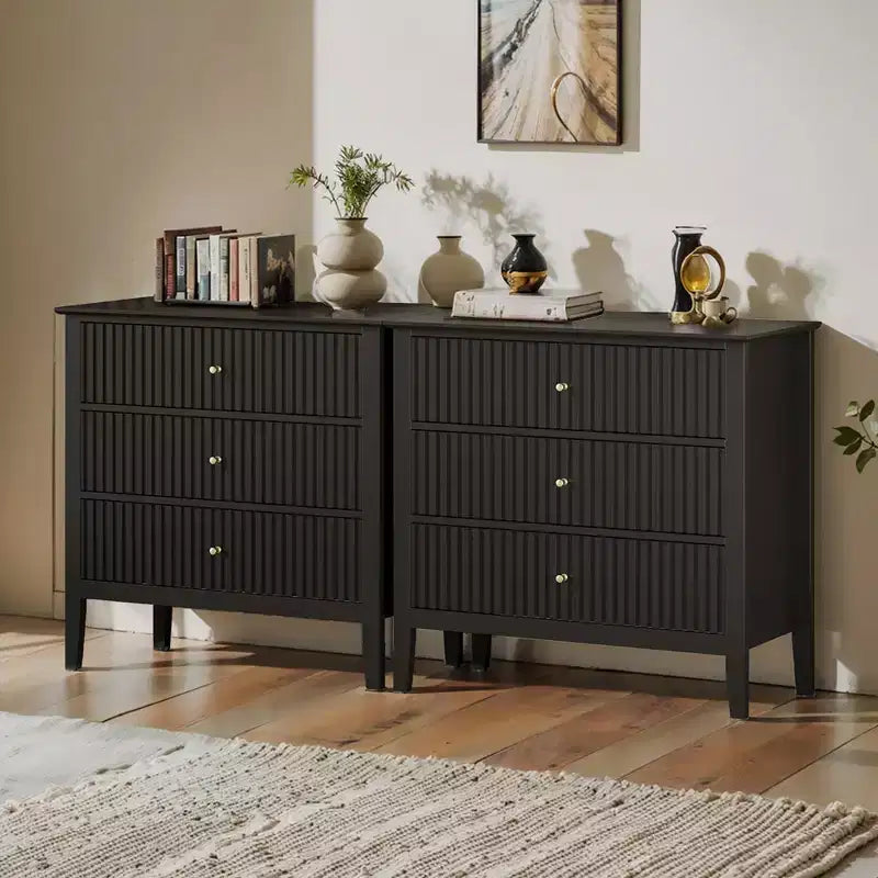 Heynemo Commode 3 Tiroirs, Table de Chevet en Bois Peint de 76 cm de Haut avec Rangement, Grande Commode Moderne avec Coulisses à Roulement à Billes