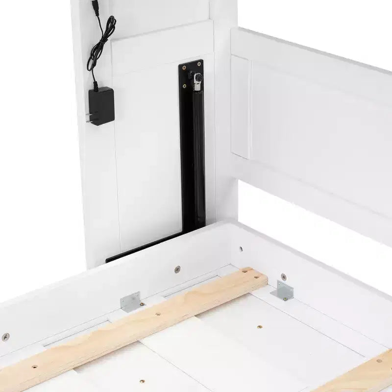 Lit escamotable double avec éclairage LED, peut être plié en armoire, armoire-lit murale dissimulée pour chambre d'amis