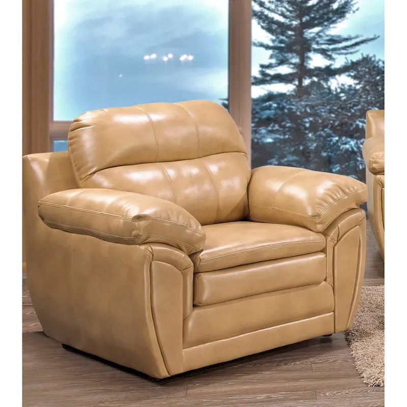 Ensemble canapé, causeuse et fauteuil en cuir gel marron clair Simon