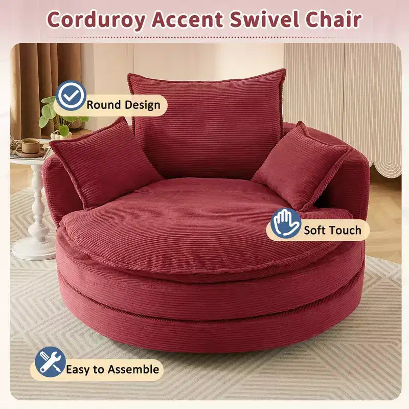 Fauteuil d'appoint pivotant à 360°, Fauteuil pivotant rond en forme de baril avec coussin pour salon