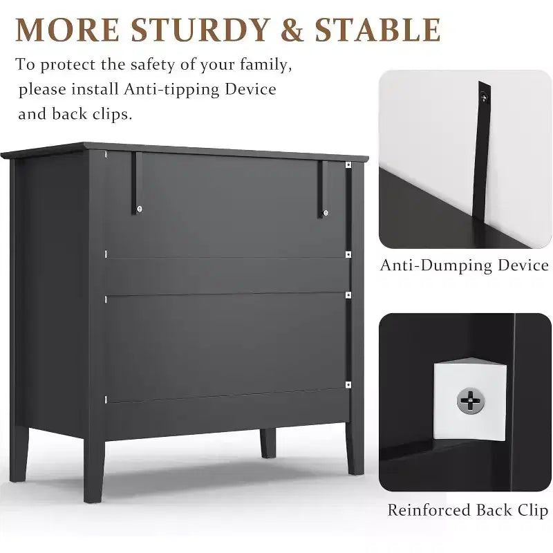 Heynemo Commode 3 Tiroirs, Table de Chevet en Bois Peint de 76 cm de Haut avec Rangement, Grande Commode Moderne avec Coulisses à Roulement à Billes