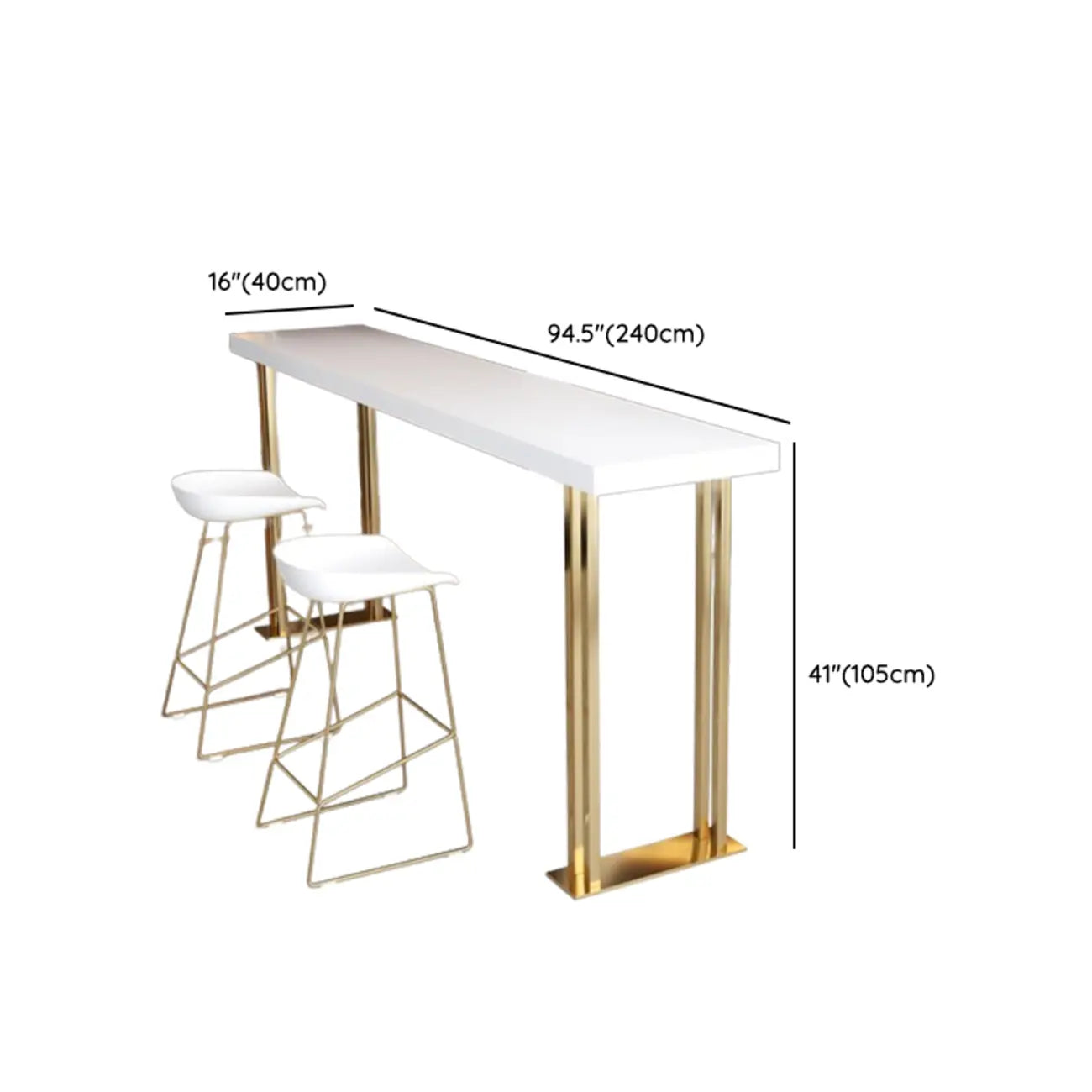 Table de bar rectangulaire de luxe en bois avec base luge dorée pour salle à manger