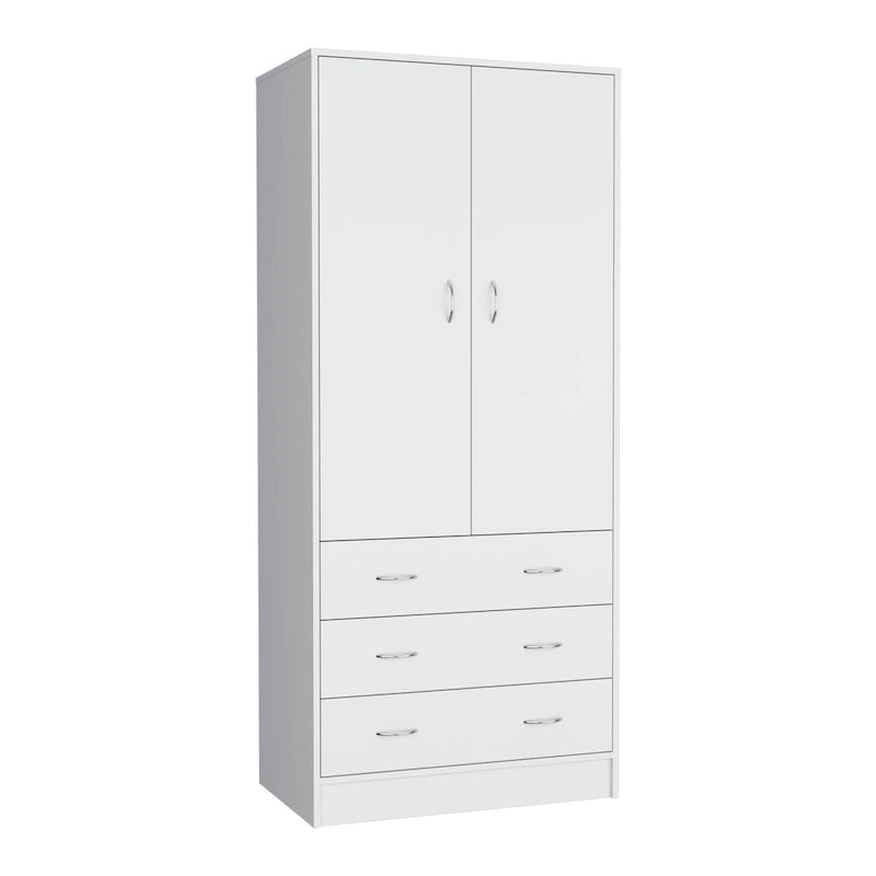 Grande Armoire Moderne à Deux Portes avec 3 Tiroirs et 1 Tringle pour Chambre à Coucher
