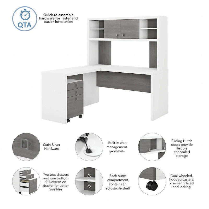 Bureau d'angle Echo avec huche et tiroirs
