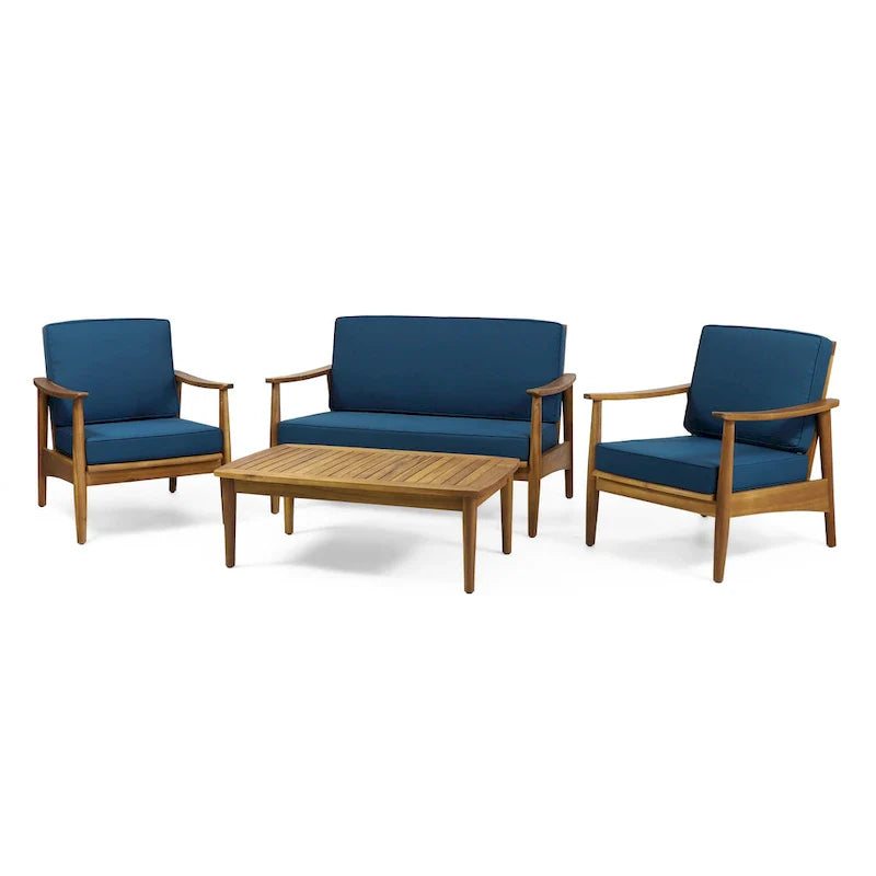 Ensemble de conversation d'extérieur 4 places en bois d'acacia Willowbrook par Christopher Knight Home