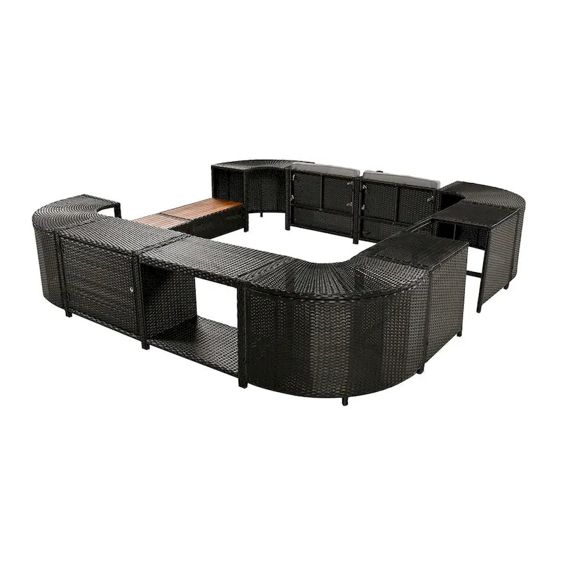 Canapé d'angle d'extérieur en rotin pour spa, forme quadrilatérale