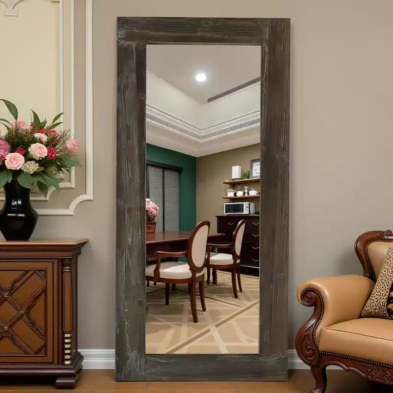 Miroir pleine longueur mural rectangulaire en bois massif marron 71x31 pouces, d'occasion, sans support de fixation
