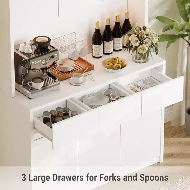 Armoire de cuisine de 71 pouces, vaisselier avec lumières LED et prises de courant, buffet avec support pour micro-ondes, étagères réglables