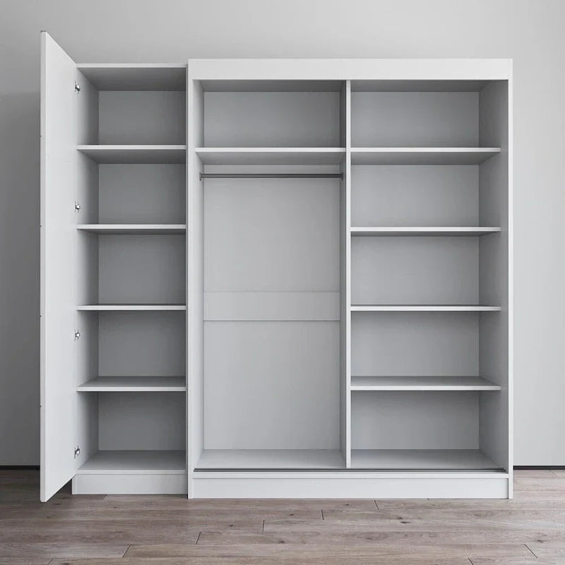 Armoire 2 portes avec miroir, façade vitrée, 2 personnes (Gris / Noir / Blanc)