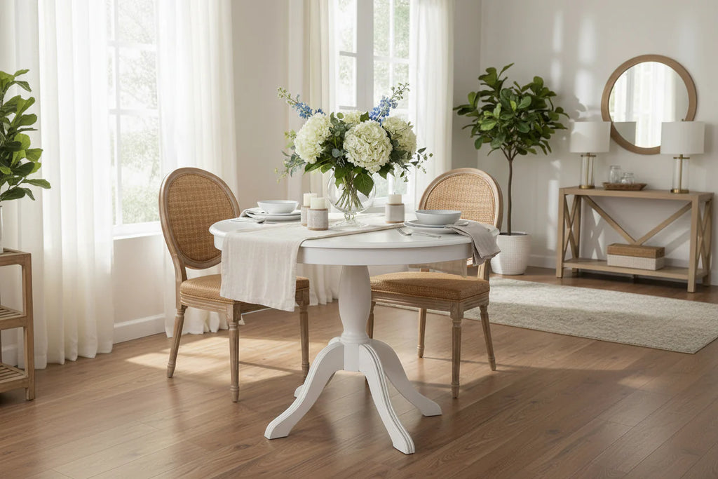 Table ronde à pied central en bois massif