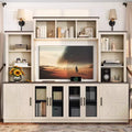 Meuble TV Moderne pour Téléviseur de 55 Pouces avec Station de Chargement, Console Multimédia avec Grands Placards de Rangement, Meuble TV pour Salon-Panipeachy